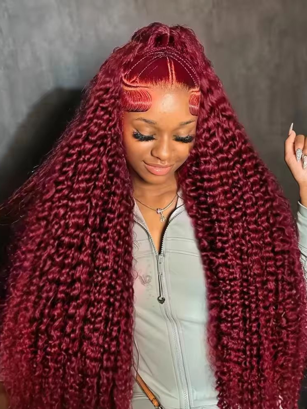 99J Burgundy Deep Wave Front Lace Wig – Premium Fiber