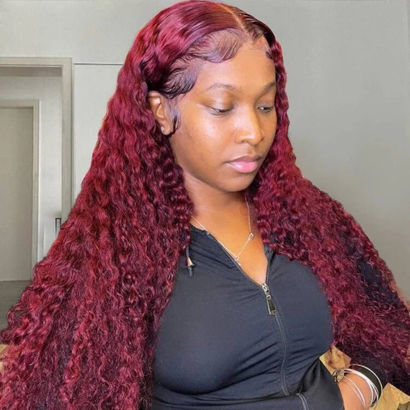 99J Burgundy Deep Wave Front Lace Wig – Premium Fiber
