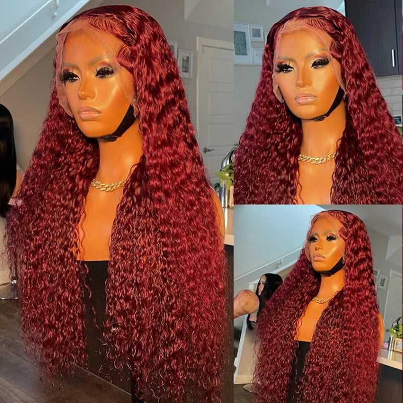 99J Burgundy Deep Wave Front Lace Wig – Premium Fiber