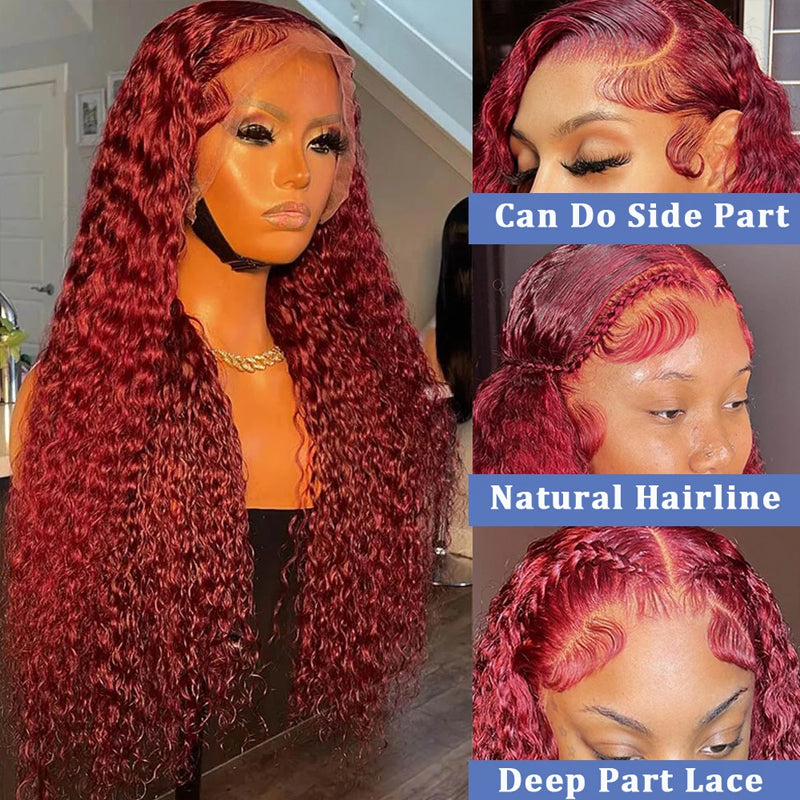 99J Burgundy Deep Wave Front Lace Wig – Premium Fiber