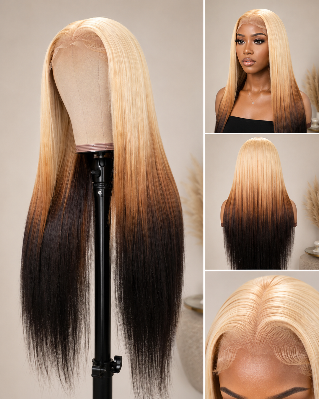 Golden Honey Ombre Silky Straight 13×4 Front Lace Wig