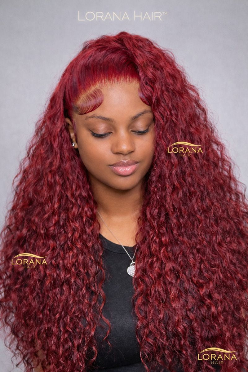 99J Burgundy Deep Wave Front Lace Wig – Premium Fiber